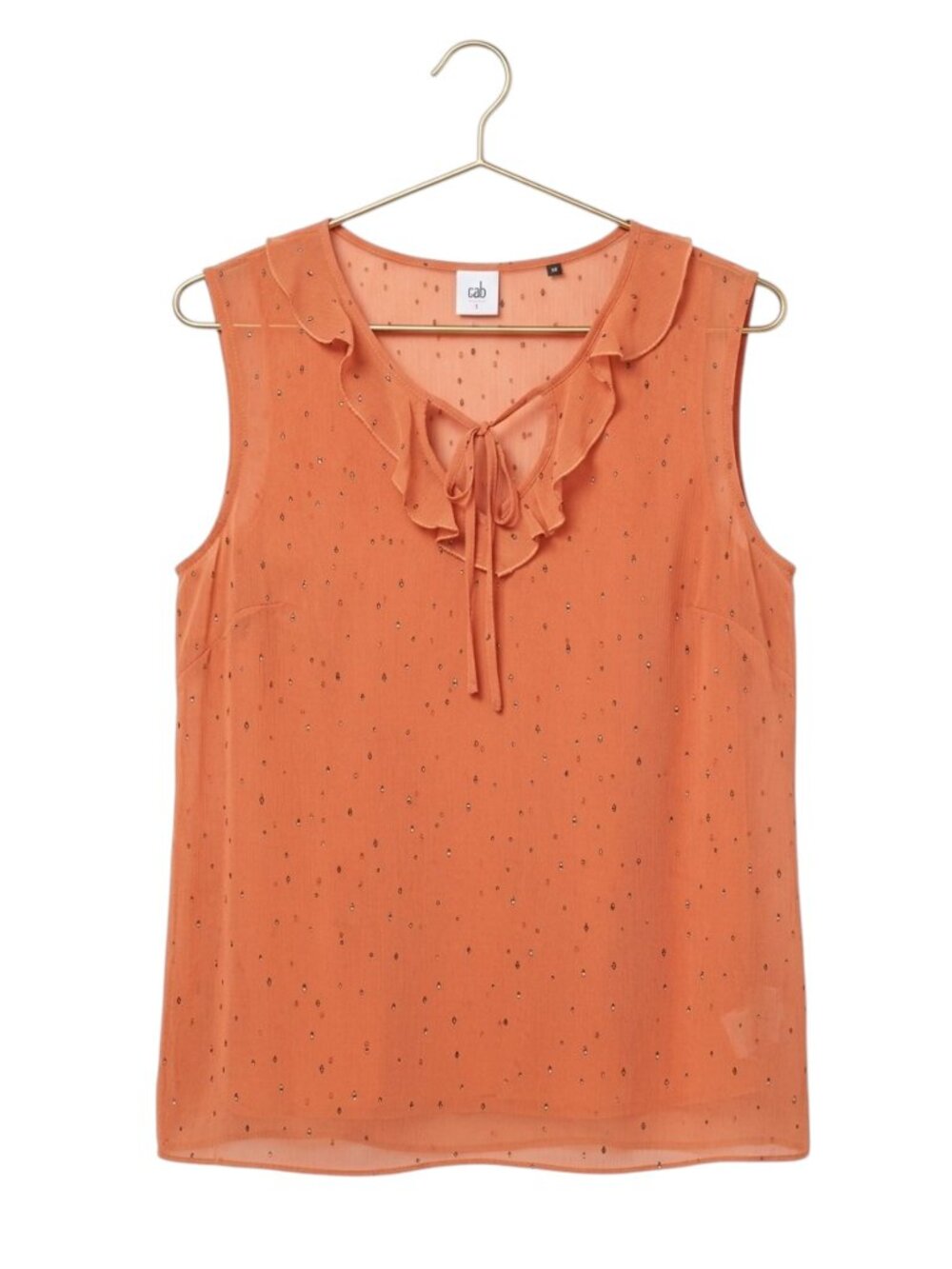 CABI Orange Sprinkle Top Chiffon Sleeveless Ruffle Tie Blouse - Size Large